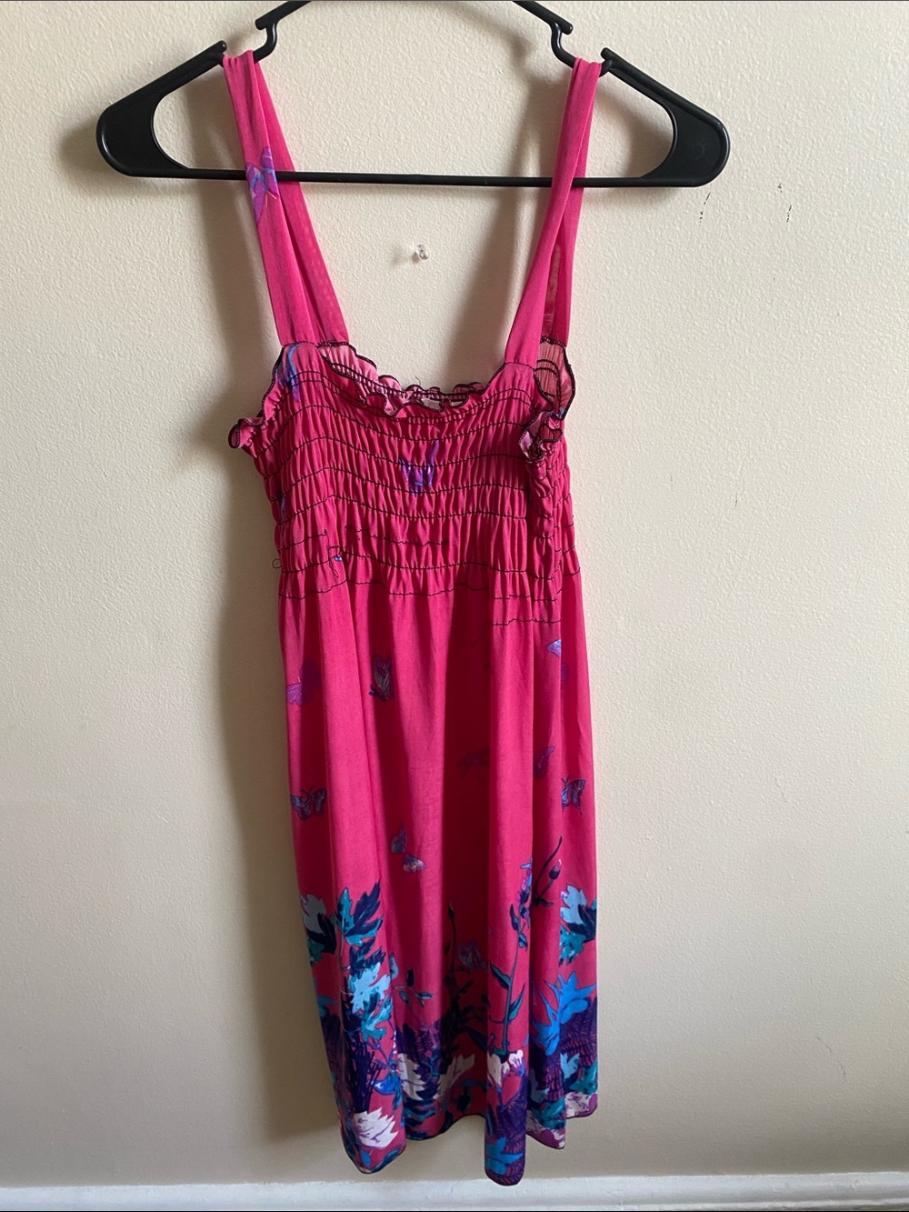 Smocked Floral Midi Sundress in Vibrant Pink
